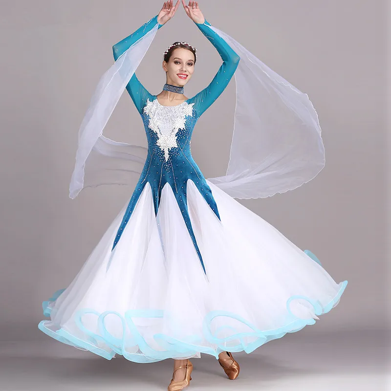 Black rhinestones Ballroom dance competition dress standard dresses modern dance costume ballroom waltz dress luminous costumes