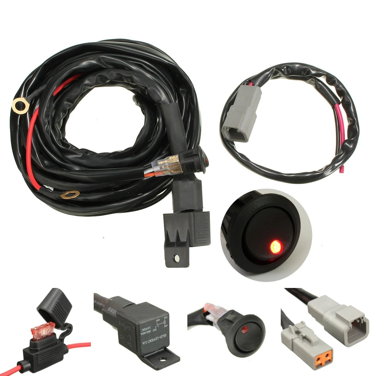 

12V 40A Switch Relay Wiring Harness Kit For LED Spotlights Work Fog Light Bar
