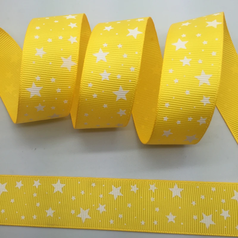 5 ярдов 1 дюйм 25 мм в ширину со звездами корсажная лента бант для волос/Рождество/свадьба DIY швейное ремесло#010 - Цвет: Yellow
