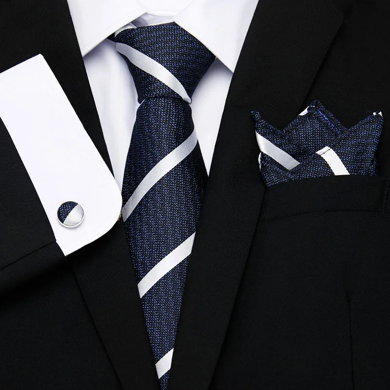 Новые синие белые мужские галстуки в полоску комплект дополнительный длинный размер 145 см * 8 см галстук 100% шёлковый жаккардовый тканый