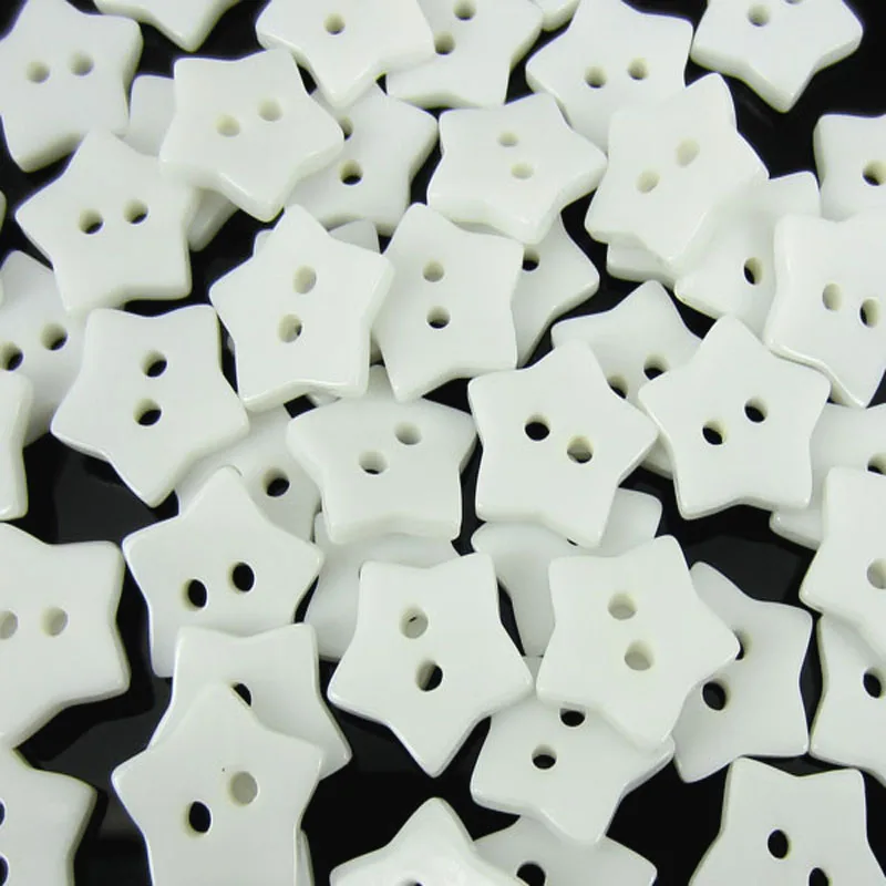 50pcs 5/8" 2-Holes Star Shaped Resin Buttons White Buttons Fit Sewing Craft Scrapbooking 15.0mm 3