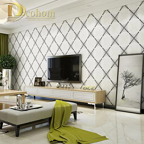 Simples listrado geométrico azulejos modernos papel de parede 3d sala de estar decoração de casa sofá.jpg Sala simples e moderna
