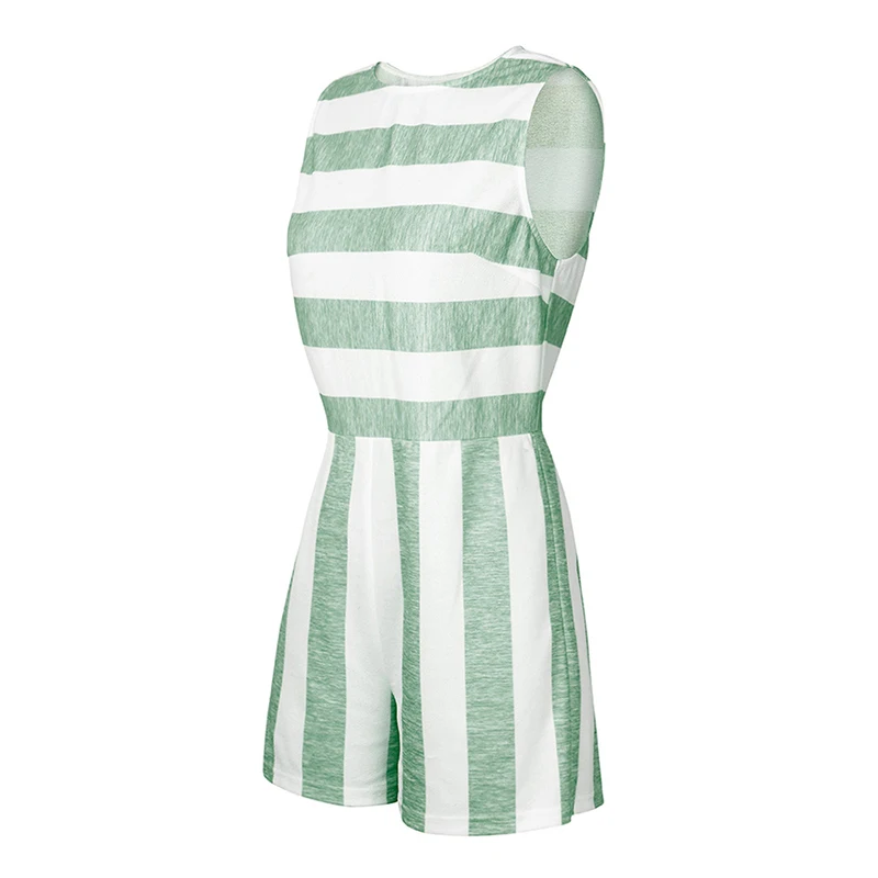 Летний комбинезон без рукавов, Femme Combinaison Mujer, комбинезон в полоску на молнии, пляжные шорты в уличном стиле кавайные комбинезоны GV412 - Цвет: Green