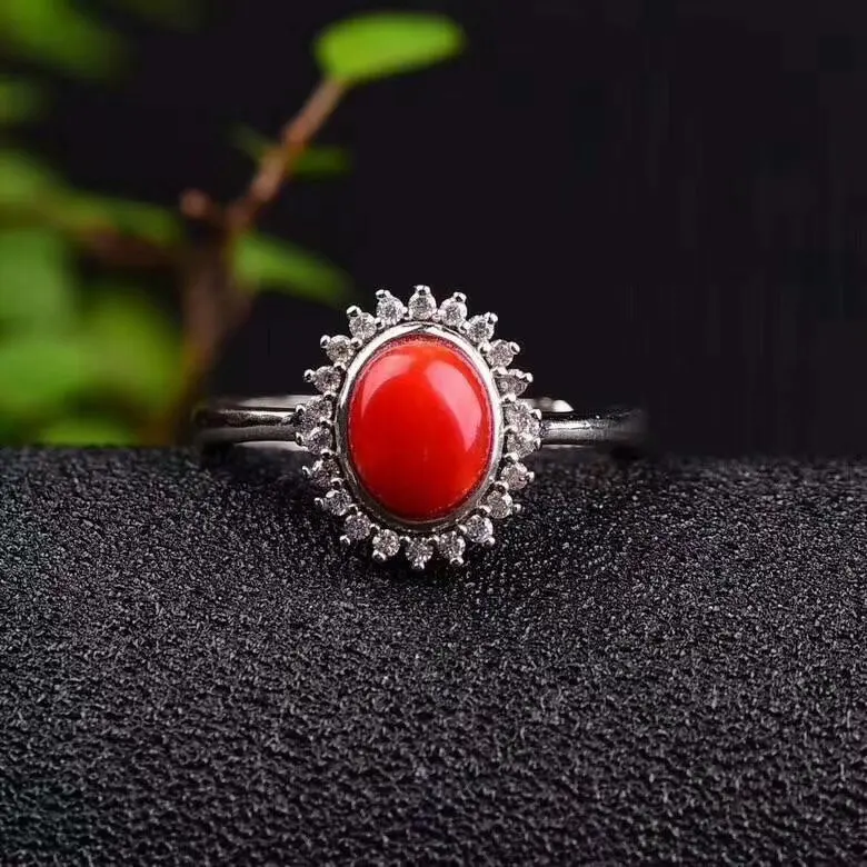 

shilovem 925 sterling silver Natural red coral stud rings fine Jewelry women trendy open 6*8mm party 2018 new gift lj060802agsh