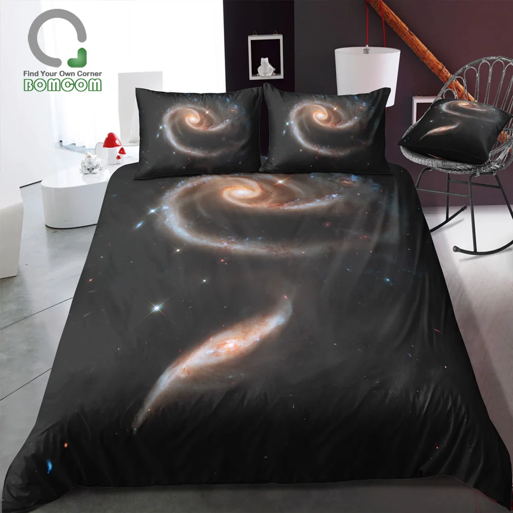 

BOMCOM 3D Digital Printing Duvet cover set deep space two huge nebula galaxies close up universe Bedding Set 100% Microfiber