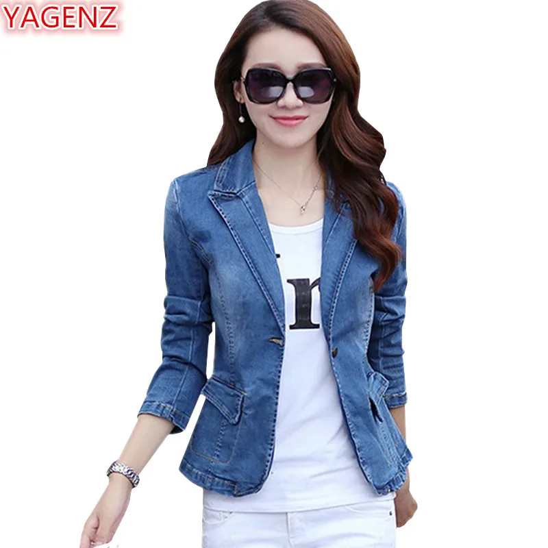 

YAGENZ Denim Jacket Women Spring Autumn Coats And Jackets Women Jeans Jacket Womens Temperament Blue Ladies Coat Short Top 503