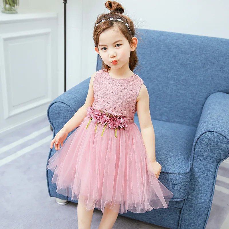 2017 new summer flower girl dress  Princess cotton  girls dress sleeveless baby girls dresses
