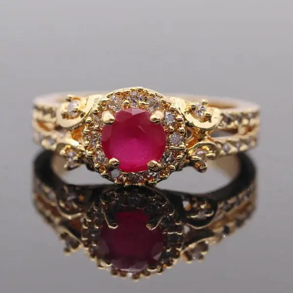 

Simple Style Champagne Gold Color Natural Red/Green AAA Cubic Zirconia Ring For Women Wedding Party 2colors