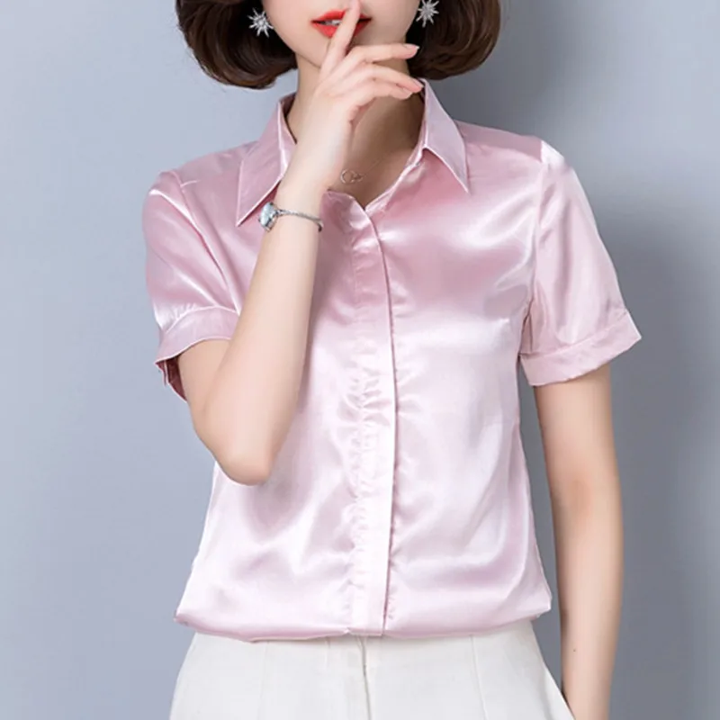 Женские топы и блузки летние повседневные Harajuku шелковая блузка Blusas Feminina топы сексуальные розовые рубашки плюс размер XL/XXXL женские топы