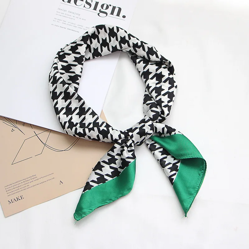 

4Colors Square Scarf for Women Hair Handkerchief Imitation Silk Plaid Bandana Female Bag Scarves 70*70CM