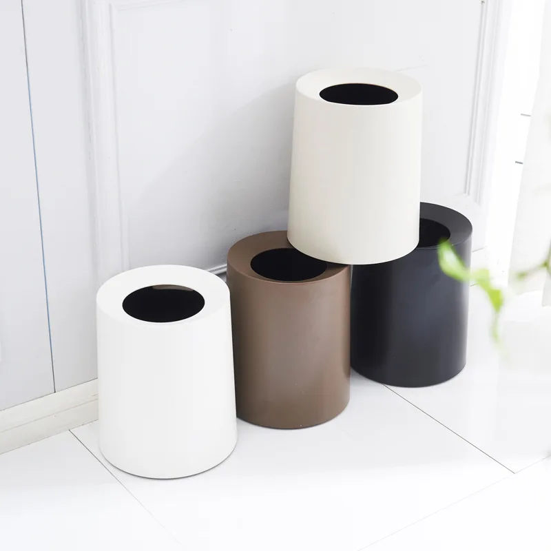 

European Double-layer Round Waste Bins Home Living Room Bedroom Fashion Storage Bin Scrub Toilet Kitchen without Cover Trash Can