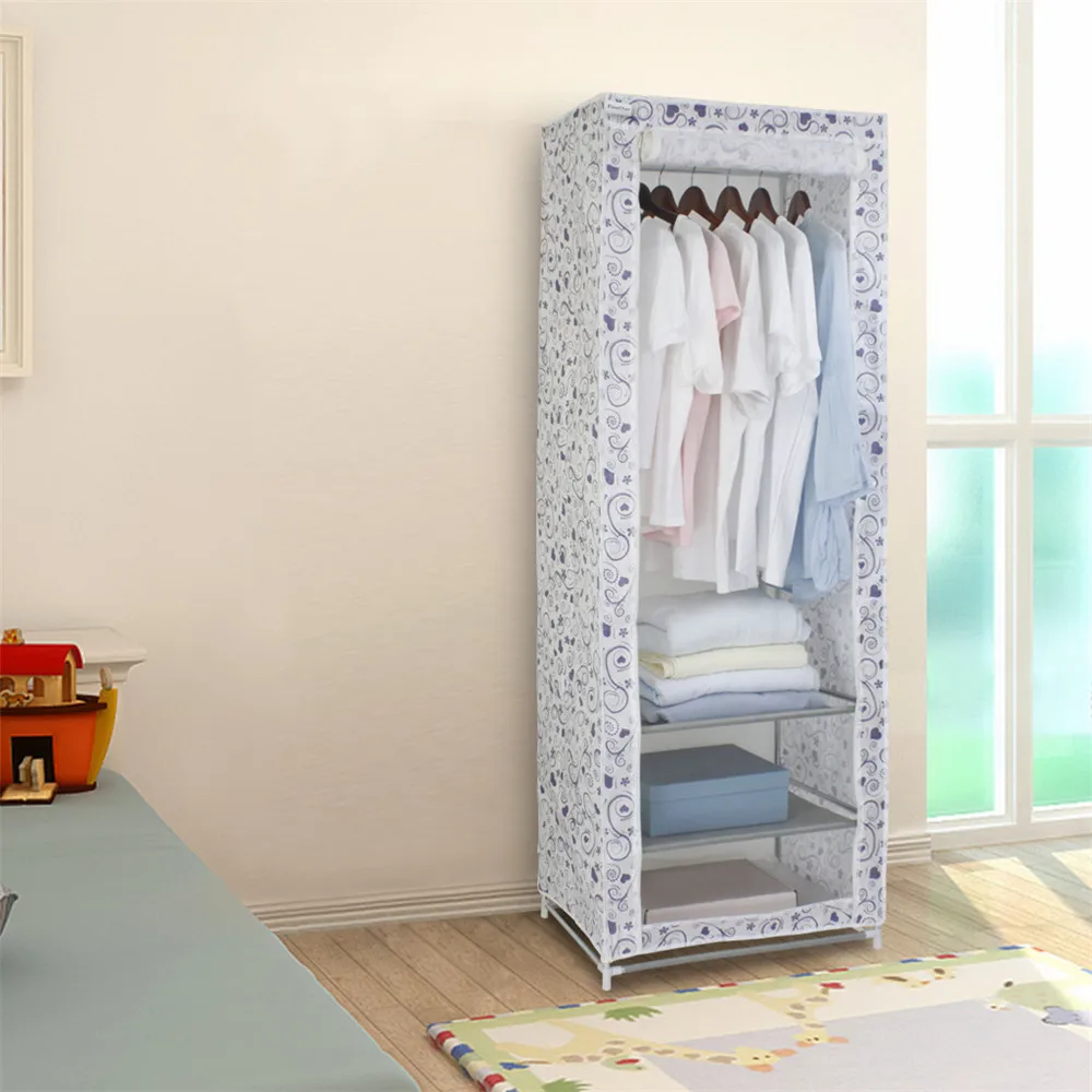 Finether Polycotton Single Wardrobe,cloth anti-dust Reinforced Steel Frame Easy Disassembly Combination Wardrobe Storage Folding8