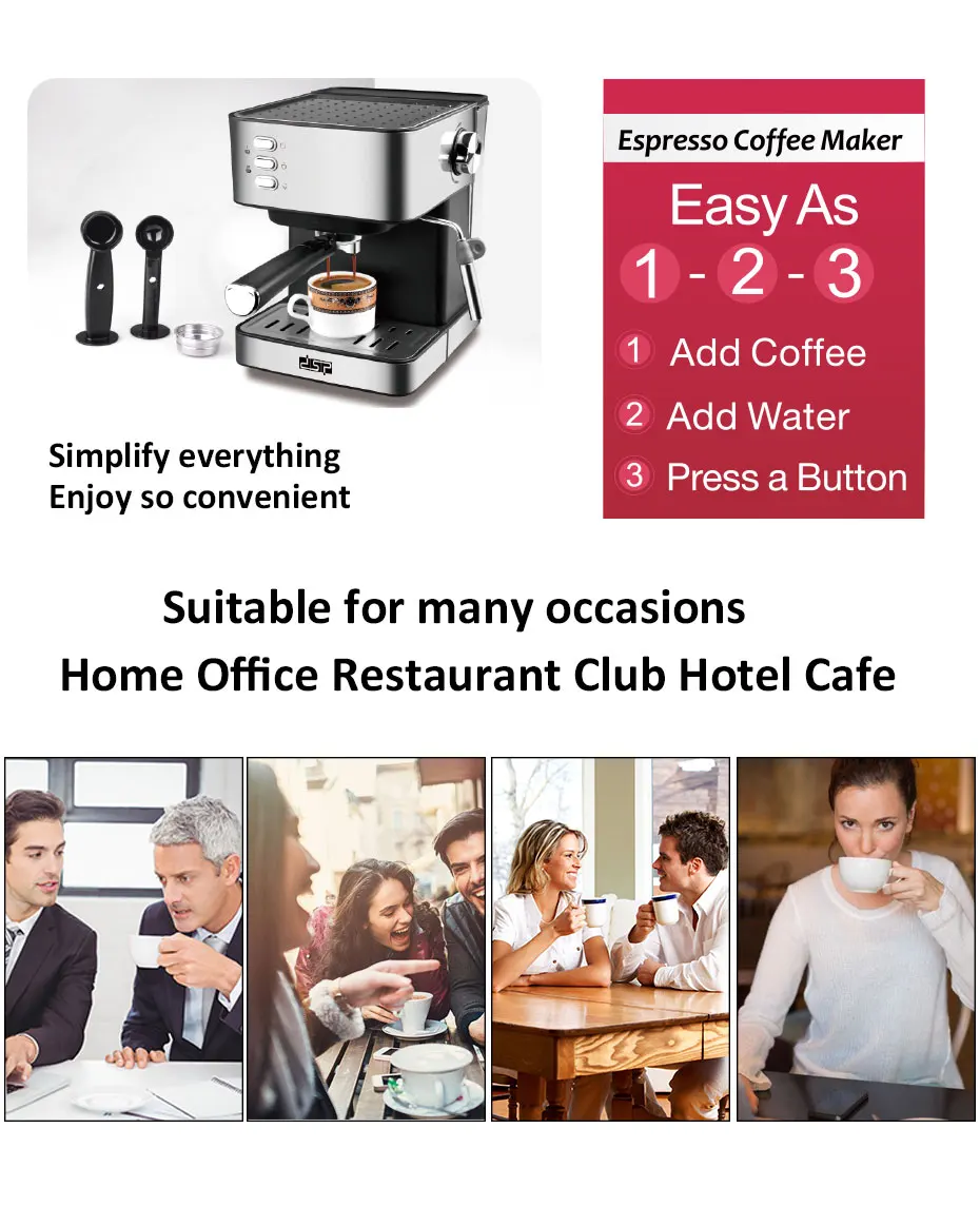 Напівавтоматична кавова машина DSP Espresso Coffee Maker KA3028 з