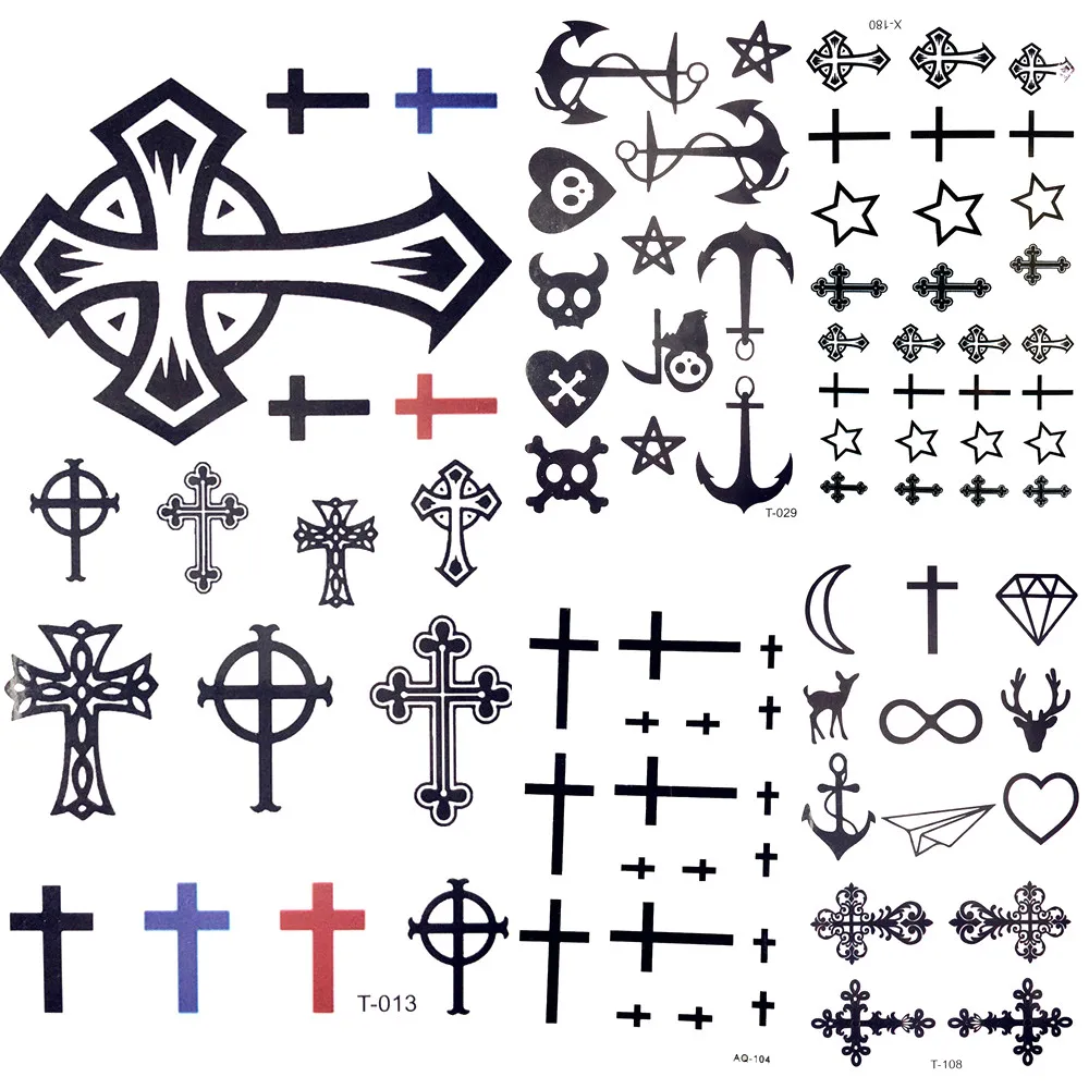 

Black Little Cross Christ Waterproof Tattoo Ghost Anchor Women Body Arm Art Bible Temporary Tattoo Men Hands Star Tatto Stickers