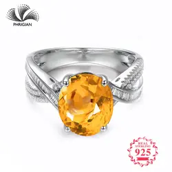 Не подделка натуральное Гравировка Серебро с драгоценным камнем овальное кольцо Для женщин обычай украшения 925 карат Желтый цитрин кольцо