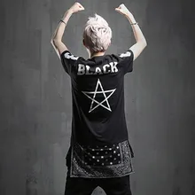 Мужская Черная Лоскутная хип-хоп футболка, одежда в стиле панк, уличная Мужская хип-хоп Танцевальная футболка с длинным рукавом для ночного клуба, певица, сценический костюм