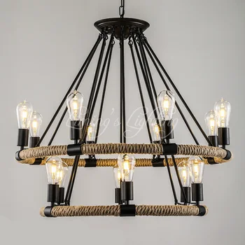 

Retro American Village Rope Chandelier Creative Pastoral Rustic Country Style Restaurant Bar Restoration Hardware Lighting