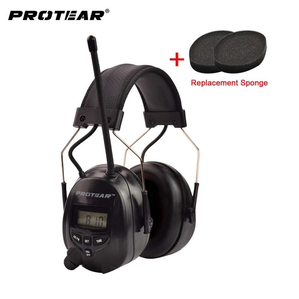 Protear NRR 25dB Hearing Protector AM FM Radio Earmuffs Electronic Ear
