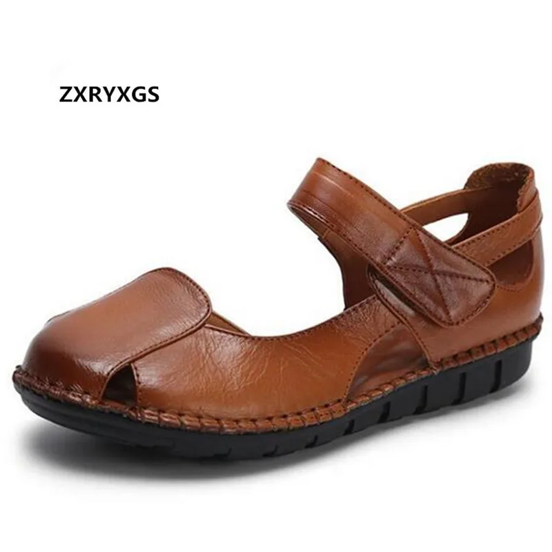 

Hot 2019 Summer New Handmade Fashion Genuine Leather Shoes Woman Comfortable Casual Women Flat Shoes Retro Soft Women Sandals