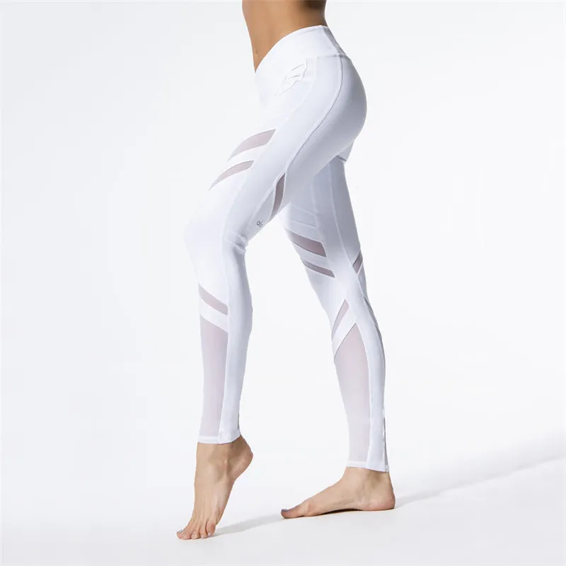 Фитнес Спортивные леггинсы женские брюки для йоги с сеткой эластичные леггинсы для тренировок и бега спортивная одежда тренировка плюс размер брюки
