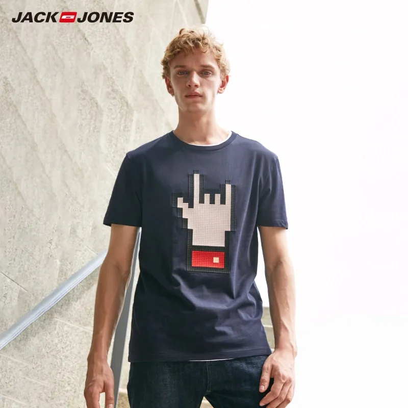 JackJones Мужская футболка из хлопка с принтом, футболка с короткими рукавами, мужская одежда 219101555