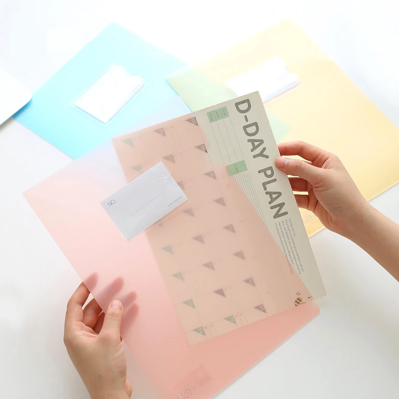 5Pcs Lot 308 220mm Translucent Single Page Folder L Type Insert File Folder With Business Card