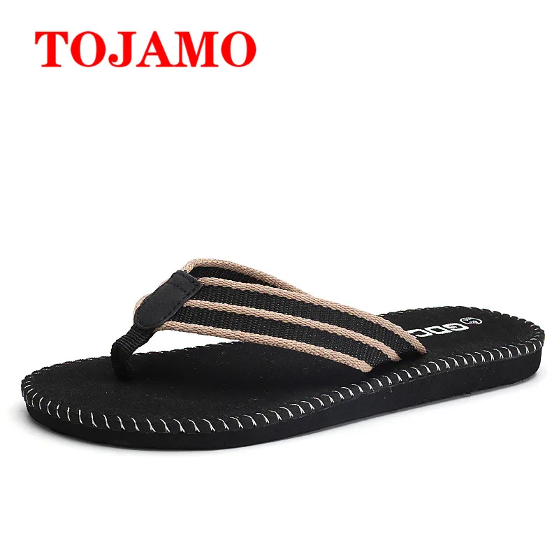 

TOJAMO Men Slippers Handmade Canvas Slipper Men Shoes 2018 New Comfortable Breathable Sandals Zapatilla hombre Light beach shoes