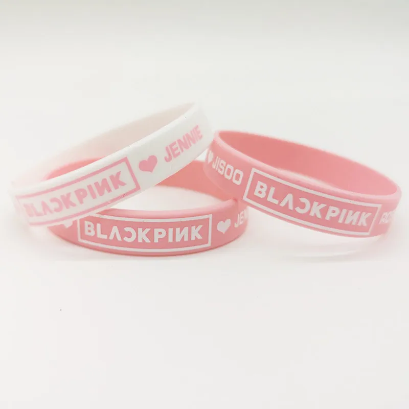 

Blackpink Black Pink Lisa Rose Jennie Jisoo Name Print Wristband Silica Gel Same Wristband White Pink Color Kpop Wholesale