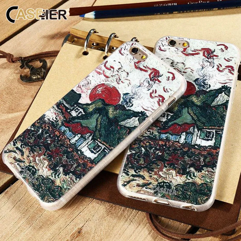 

CASEIER Phone Case For iPhone 6 6s Plus Van Gogh's 3D Relief Painting Sunflowers Soft TPU Cover For iPhone 6 6s Cases Shell Capa