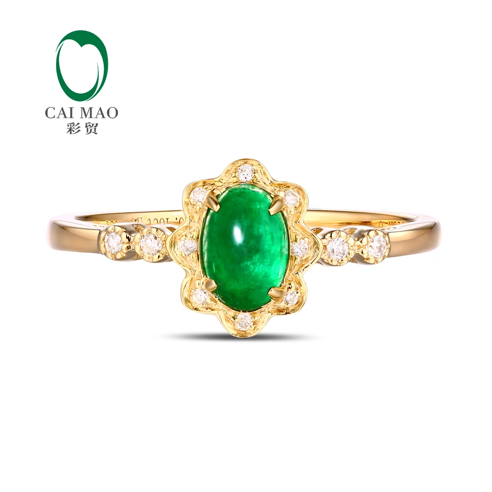 Caimao Jewerly 14K Yellow Gold 0.48ct Natural Emerald & 0.08ct diamonds Engagement Classic Ring