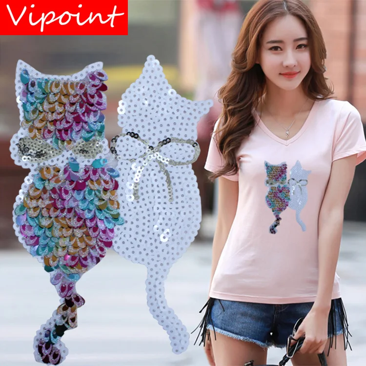 

VIPOINT embroidery Sequins big cats bird patches buttlefly mouse patches badges applique patches for clothing XC-10