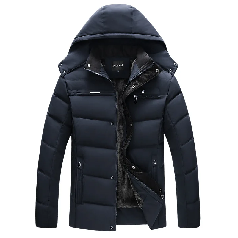 Горячее предложение, модное зимнее пальто с капюшоном для мужчин, Толстая Теплая мужская зимняя куртка, подарок для отца, парка - Цвет: Тёмно-синий