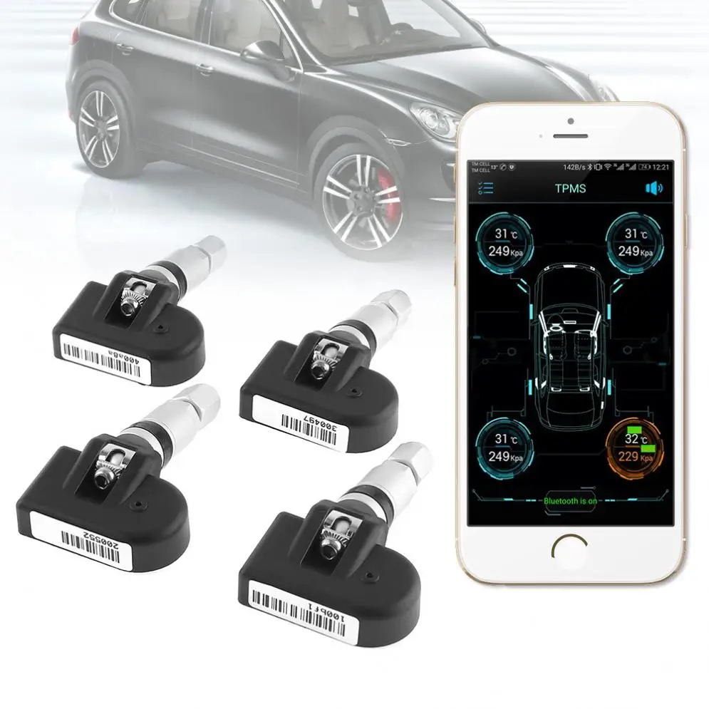 

Waterproof 4pcs Car TPMS Bluetooth 4.0 Tyre Tire Pressure Monitoring System APP Display Internal Sensors Support Android IOS
