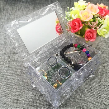 

High Quanlity 1pcs Acrylic Butterfly Carved Jewelry Necklace Box Organizer Case Jewelry Cotton Swab Packaging Boxes With Mirror