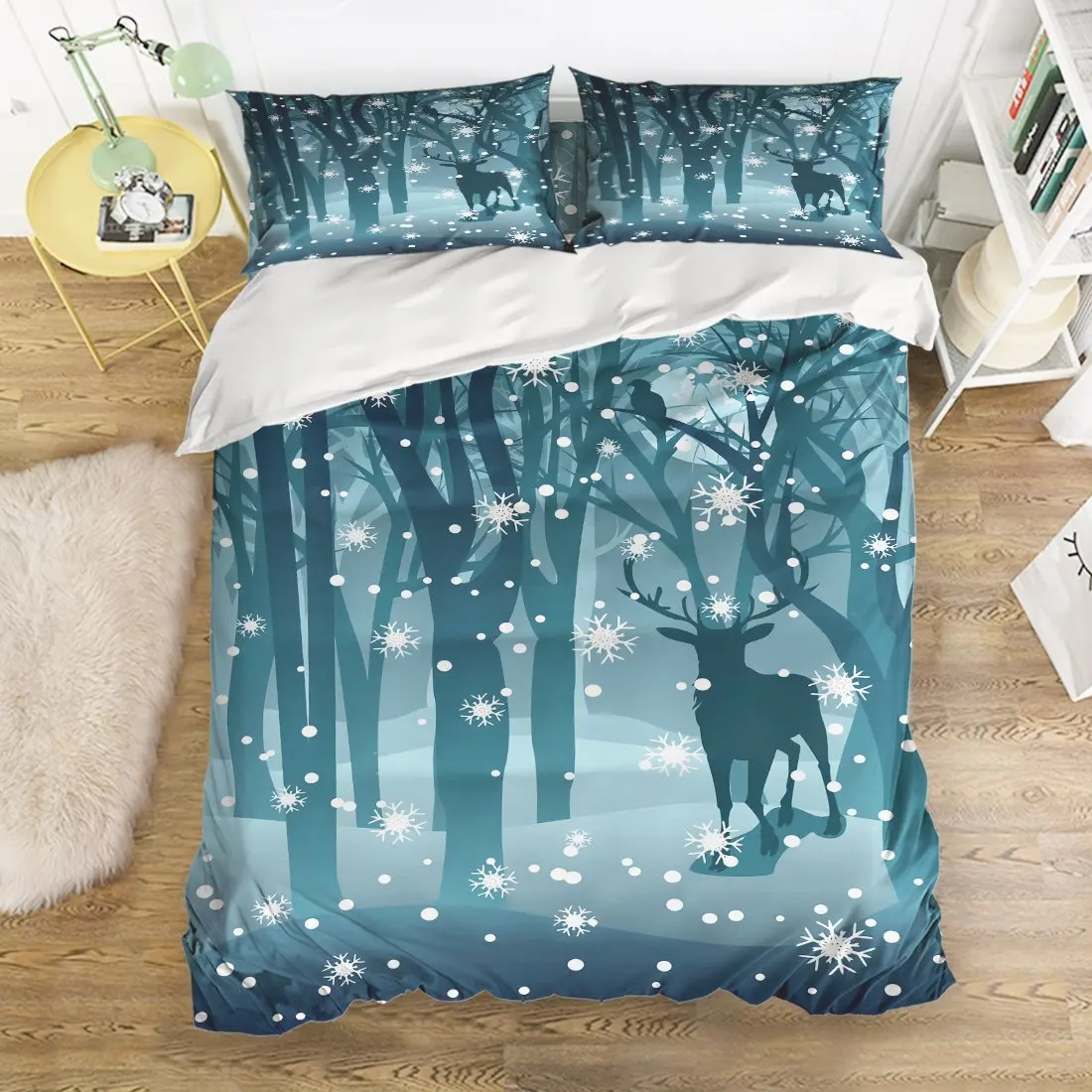 Soft Duvet Cover Fantasy Forest Deer Print Bedding Set Washed Microfiber Comfy Pillow Shams 4