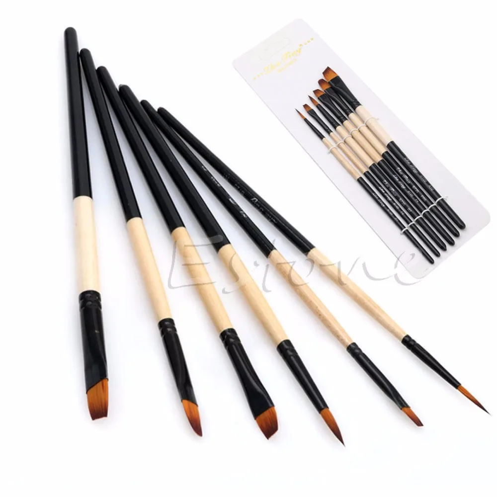 New Hot 6 Pcs/Set Flat Nylon Hair Paint Brush Gouache Acrylic Oil Painting Art Craft New Hot 6 Pcs/Set Flat Nylon Hair Paint Brush Gouache Acrylic Oil Painting Art Craft