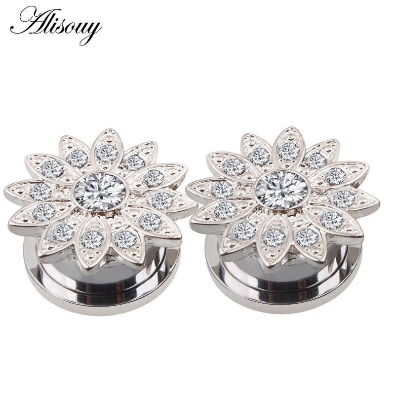 

Alisouy 6-16mm Sun Flower Leaf Ear Stretchers Plugs And Tunnels Stainless Steel Crystal Rhinestone Ear Expander Ear Gauges Plugs