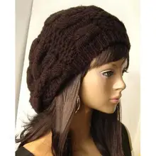 Стиль, модный женский Дамский берет, плетеная мешковатая шапочка, вязаная крючком, теплая зимняя Лыжная Шапка Кепка, шерстяная вязаная женская шапка