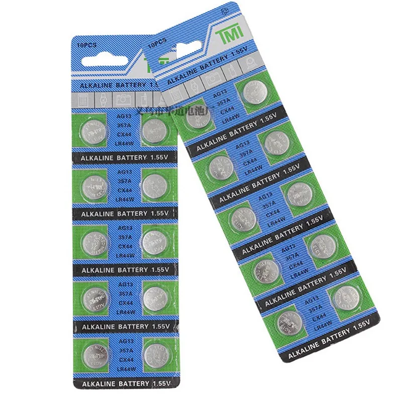 

10pcs AG13 1.5V LR44 L1154 RW82 RW42 SR1154 SP76 A76 357A pila lr44 SR44 AG 13 Alkaline Button Cell Coin Battery