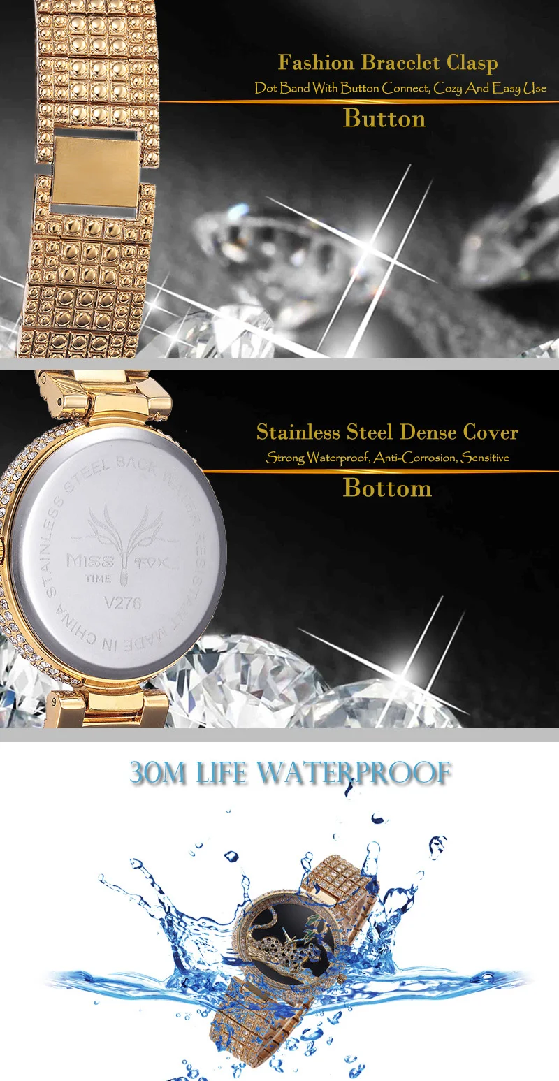 Luxury Watch MissFox Brand Golden Leopard Green Leaves Watches for Women Diamond Band Small Dial Fashion Dress Quartz Wristwatch (8)
