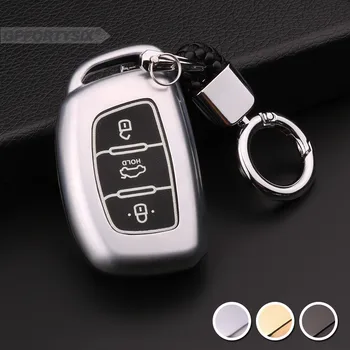

Car Alloy Key Case Cover For Hyundai IX25 IX35 I20 I30 I40 hb20 Santa Fe Creta Solaris 2017 Luminous Leather 3 Buttons Key Shell