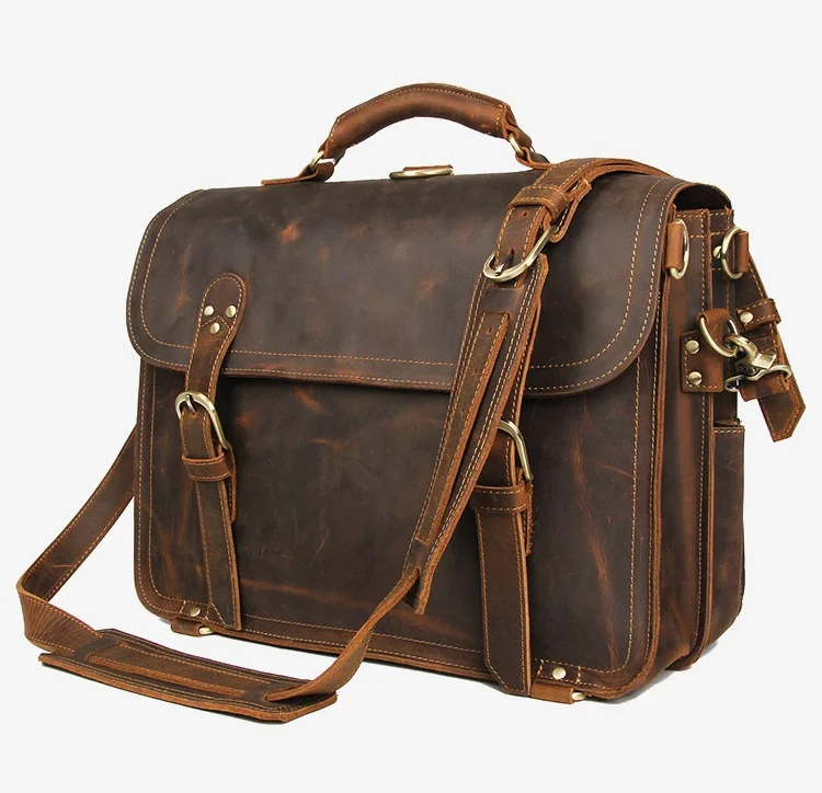 Мужская сумка из натуральной кожи, винтажная, Crazy Horse, кожаная сумка-мессенджер, 15,6 дюймов, портфель для ноутбука, многофункциональные сумки на плечо для путешествий
