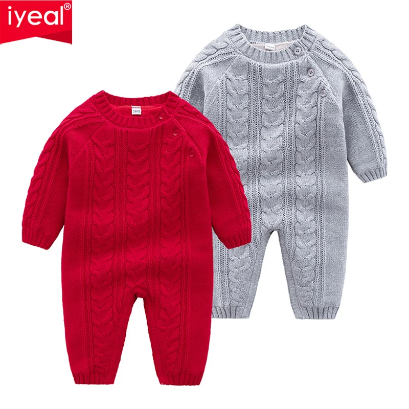 

IYEAL Infant Baby Rompers Winter Clothes Newborn Baby Boy Girl Warm Velvet Inside Knitted Sweater Jumpsuit Kid Toddler Outerwear