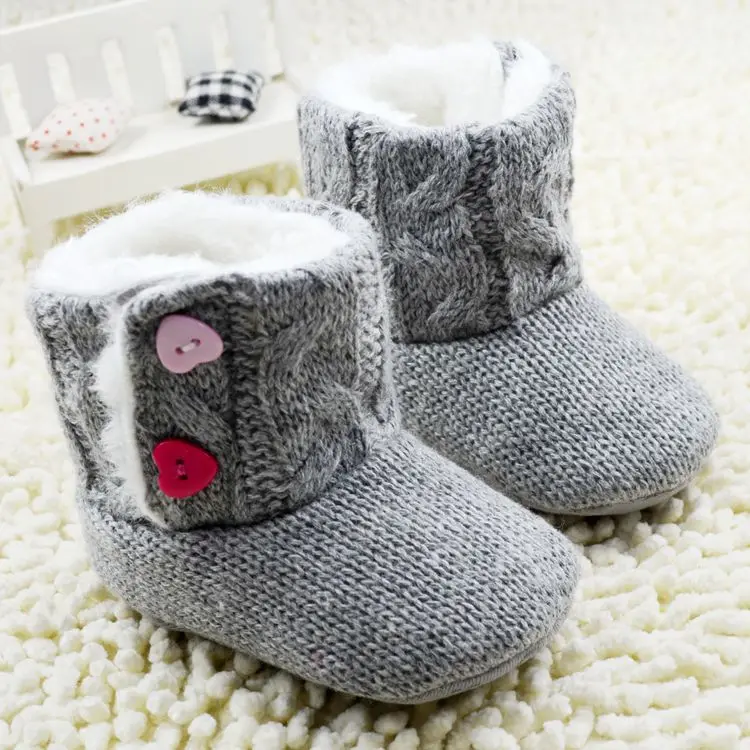 Chaussures d'hiver gris pour bébés | Chaussures de marque pour nouveaux-nés, bottes chaudes pour enfants, premiers marcheurs en laine, baskets en tricot polaire Crochet pour nourrissons et tout-petits