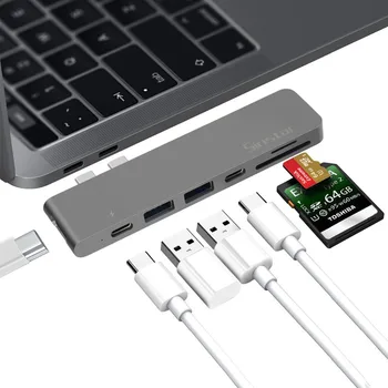 

Dual USB 3.1 Type-C Hub To HDMI Adapter 4K Thunderbolt 3 USB C Hub with USB Hub 3.0 TF SD Slot PD for MacBook Pro2016 2017
