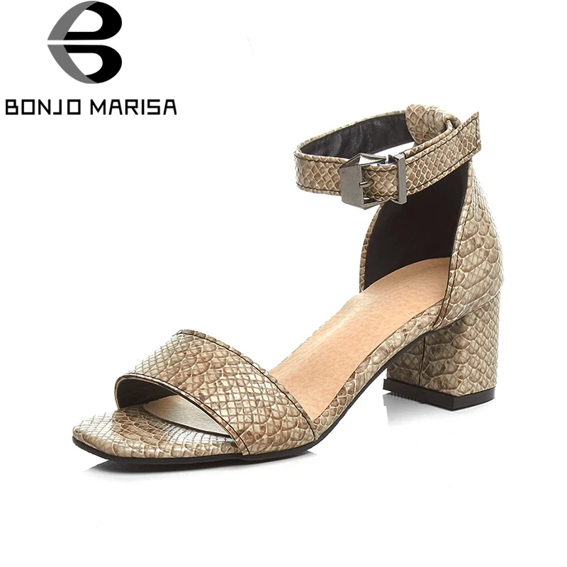 

BONJOMARISA Plus Size 33-42 New Brand 2019 Buckle Strap Office Black Women Shoes Solid Summer Sandals Woman Shoes