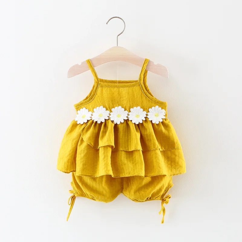 

0-24M summer fashion Newborn Baby Girls Clothes cute Sleeveless baby girls 2pcs Clothes set Flowers Top + Pant 2 Pcs Set