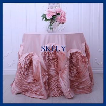 

CL052HA 90'' round flower fancy wedding blush pink taffeta cake tablecloths with rose