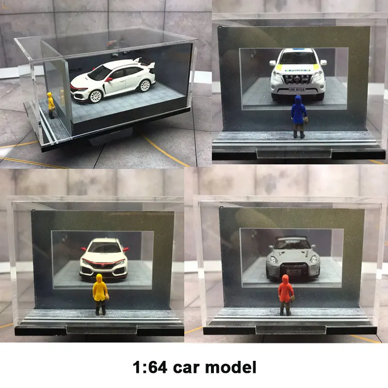 

1:64 Scale Diorama Little boy Outside the Window Parking Metal Car Wash Shop Display Box Resin Figure Scene Model Toy