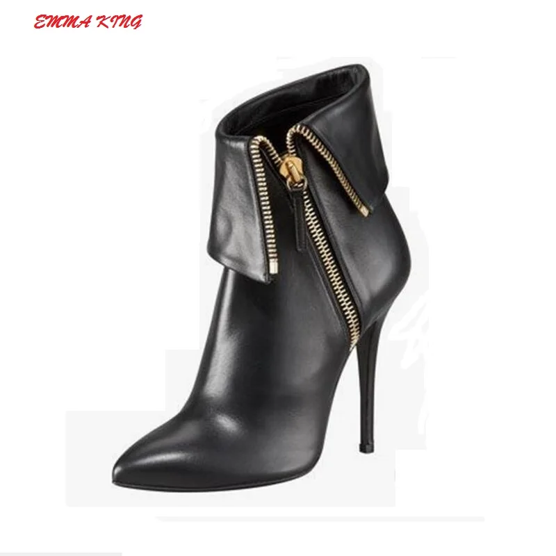 

Brand Design Black Side Zipper Women Chelsea Boots Pointed Toe Stiletto High Heels Shoes Booties Ankle Boots Woman Ladies Shoes